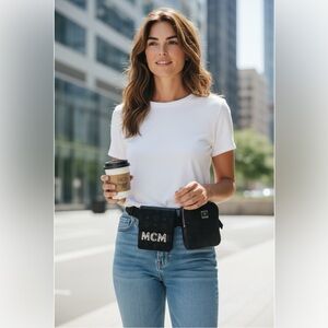 MCM NEW TAGS Black Nylon BELT BAG SHOULDER BAG LOGO Christmas Gift